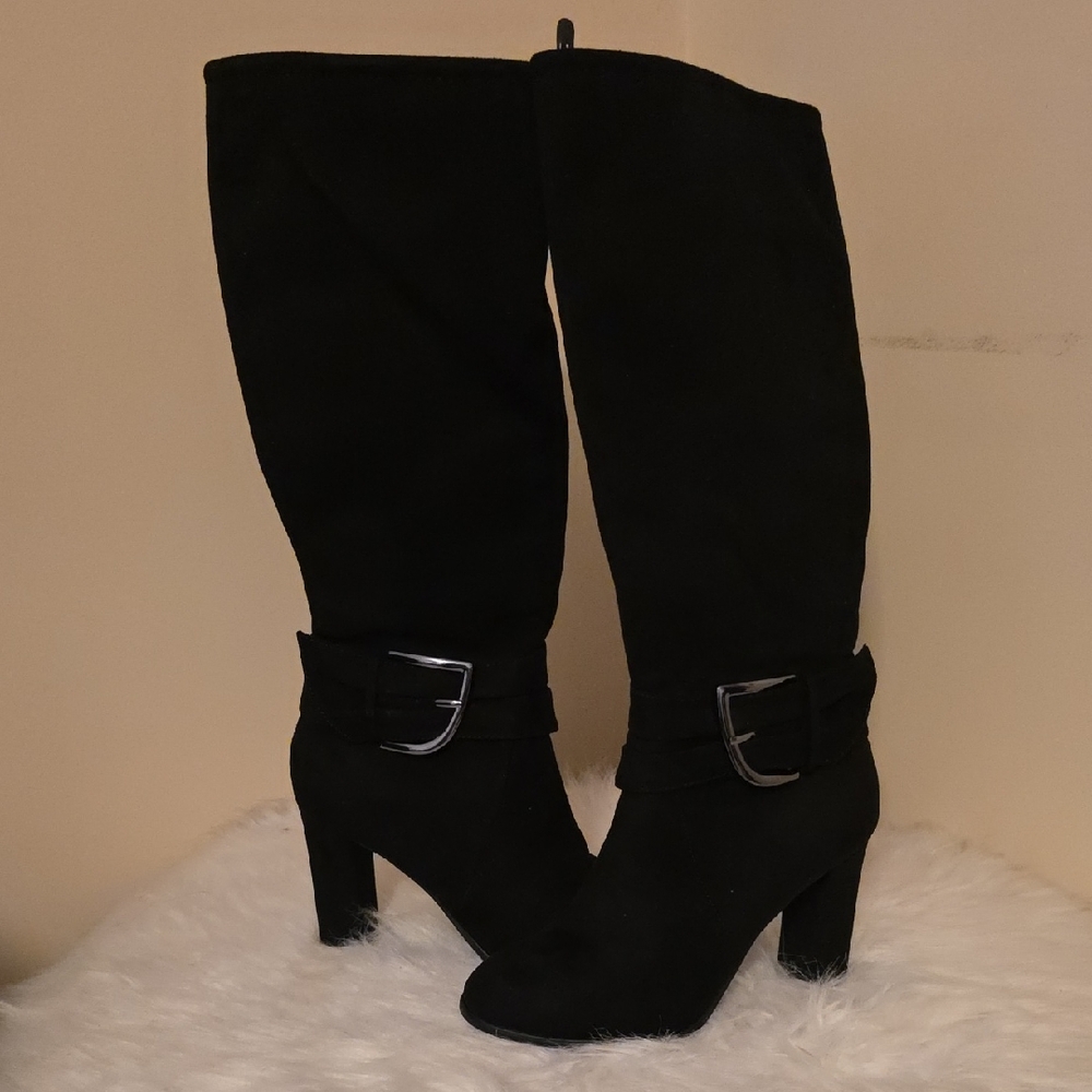 Impo Black Heeled Boots with Buckle Detail